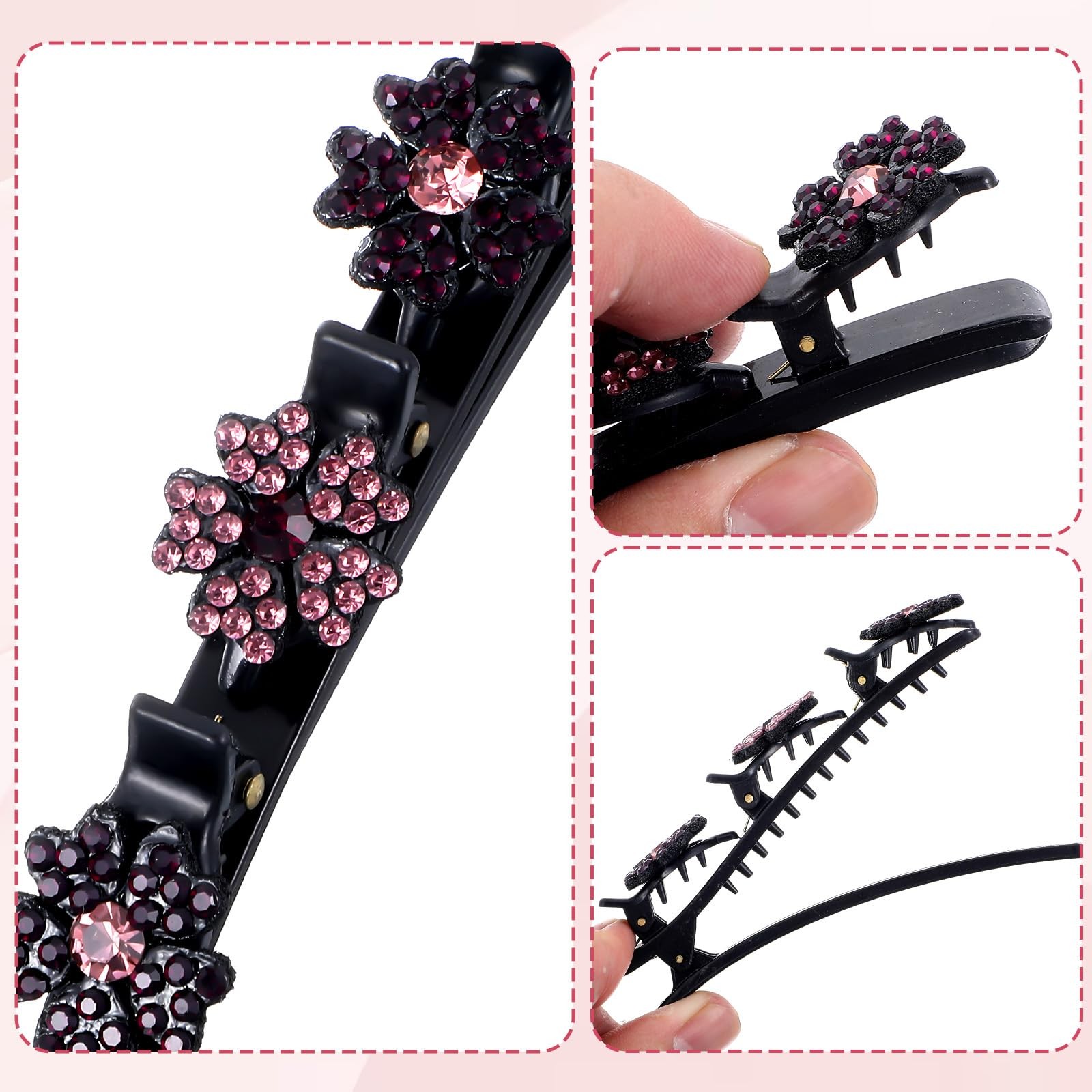 4PCS Sparkling Crystal Stone Braided Hair Clips with 3 Small Clips