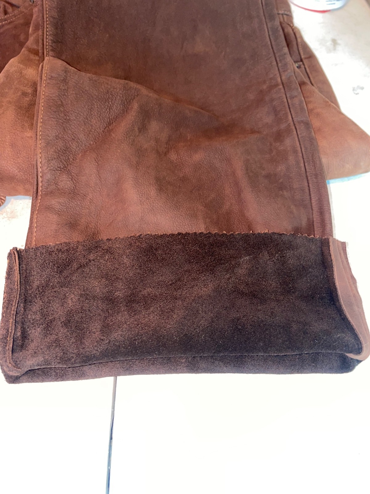 VACHETTE Button Down Viscose Jeans 34 Brown Cowhide Leather Mens