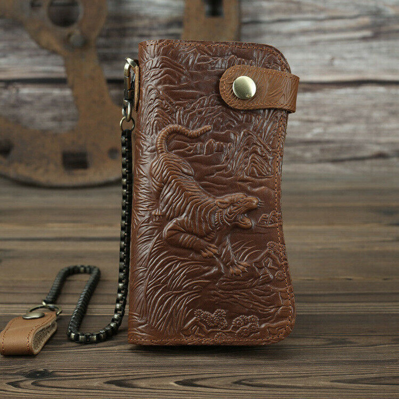 Men Leather Credit ID Cards Holder Long Chain Wallet Biker Trucker Heavy Thick S