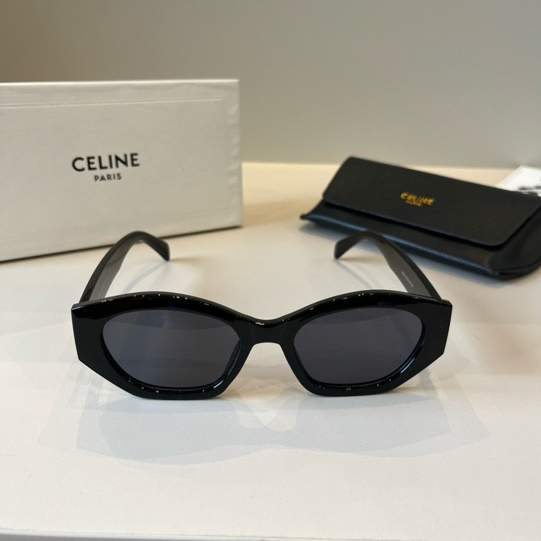 Celine CL40308U Silver Logo Black Cat Eye Sunglasses 55-18-145