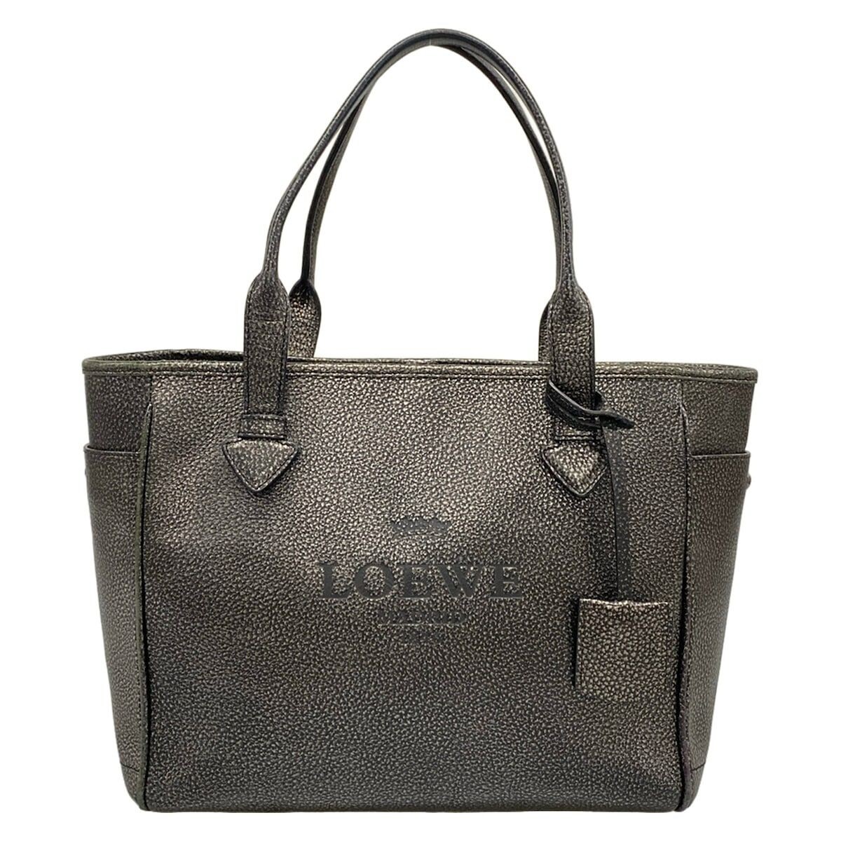 LOEWE Heritage Black Bronze Leather Tote Bag Clochette From Japan Auth