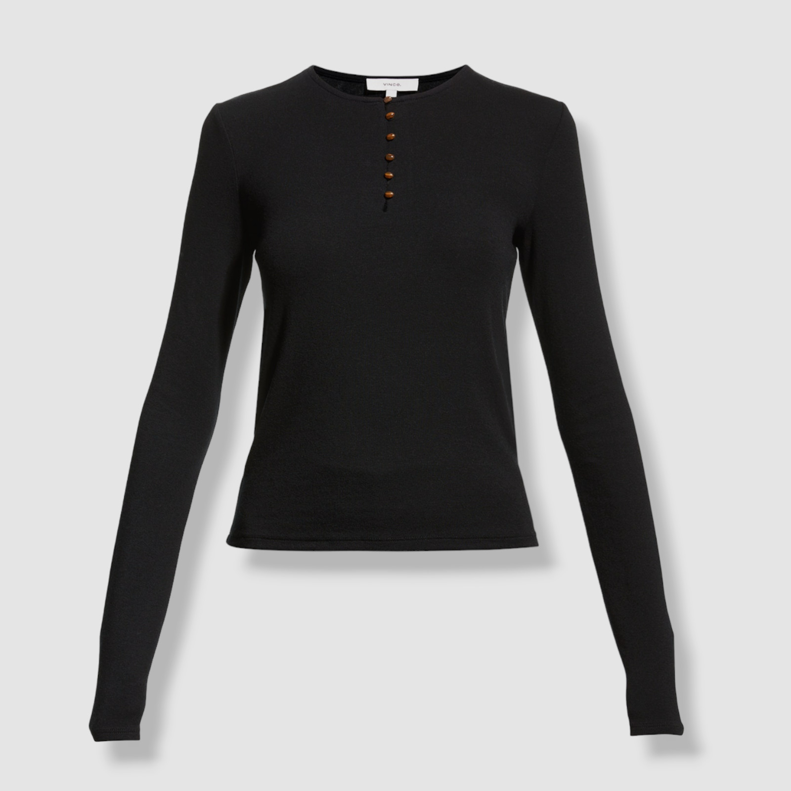 $225 Vince Women’s Black Long-Sleeve Stretch Wool Henley Blouse Top Size XXS