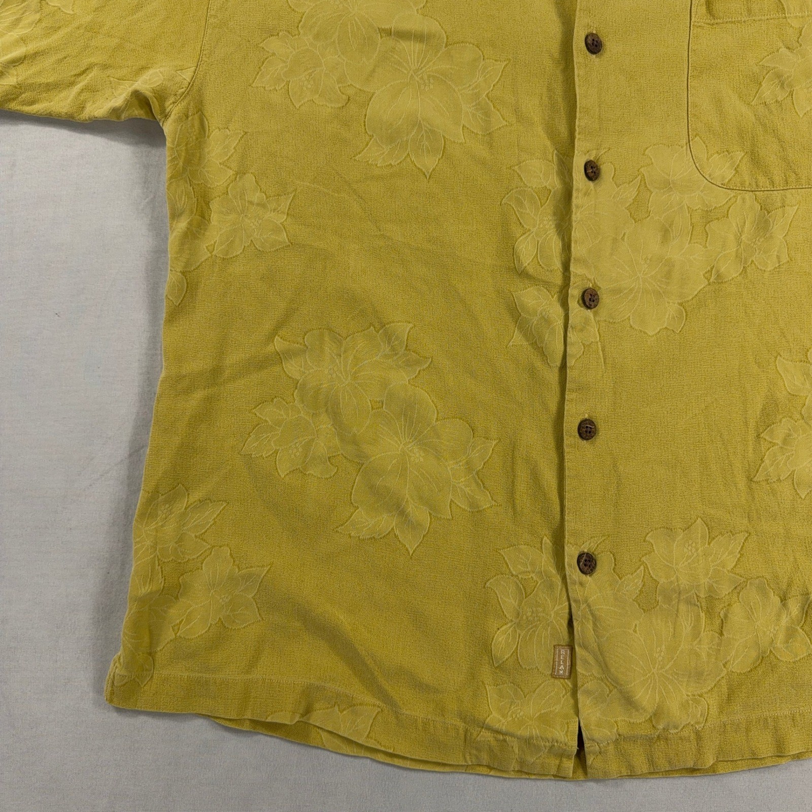 Tommy Bahama Button Down Shirt Tonal Floral Silk Jacquard Yellow Mens XL