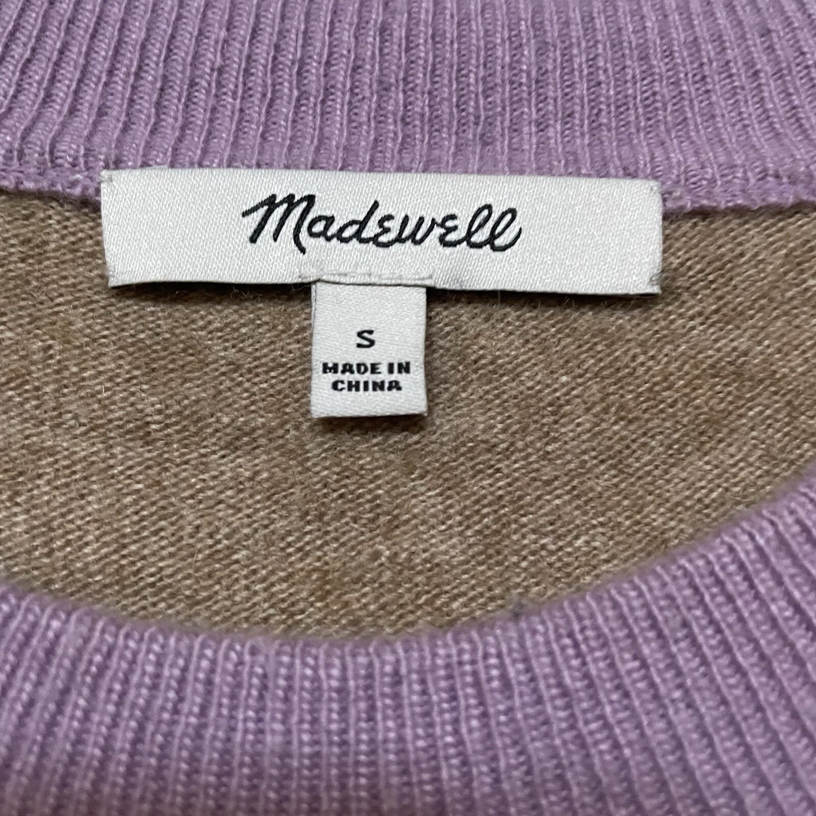 Madewell Sweater Womens Sz S Colorblock Brown Gray Pink Wool Blend Yoke Pullover
