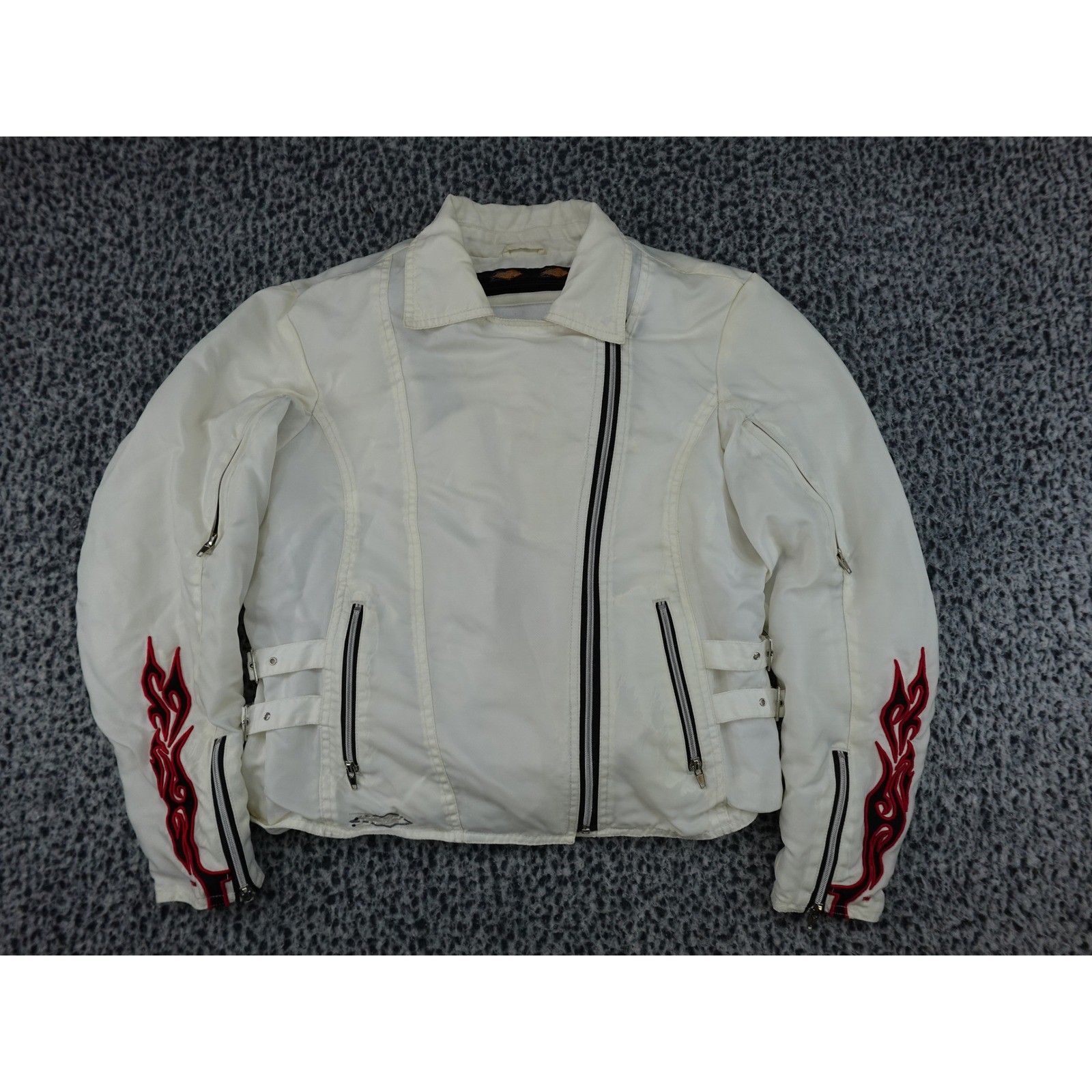 Orange County Choppers Moto Jacket Womens Medium White Good Flame Embroidered