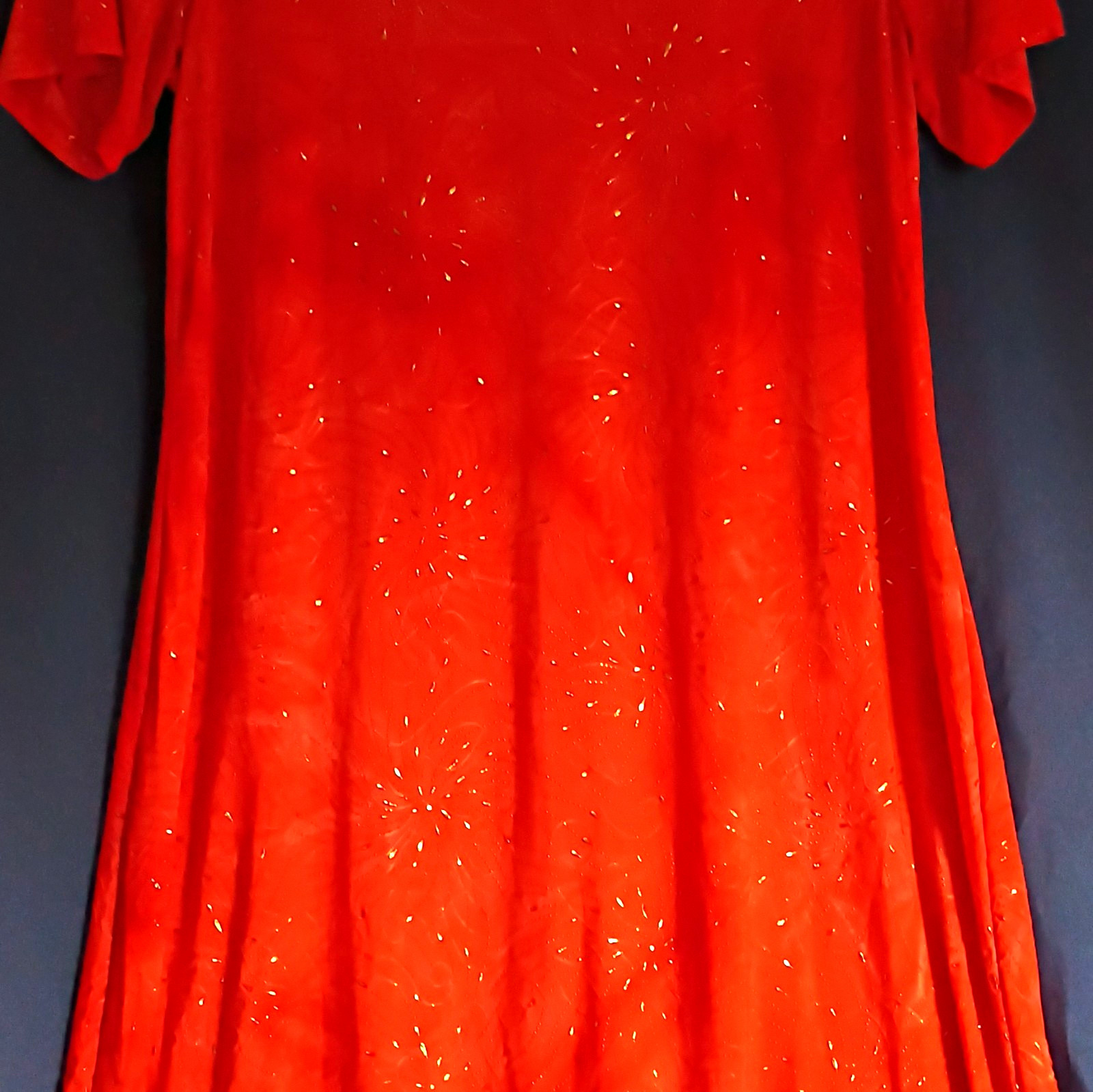 New Directions Orange Floral Knit Beaded A-Line Dress S Scoop Neck Knee Length
