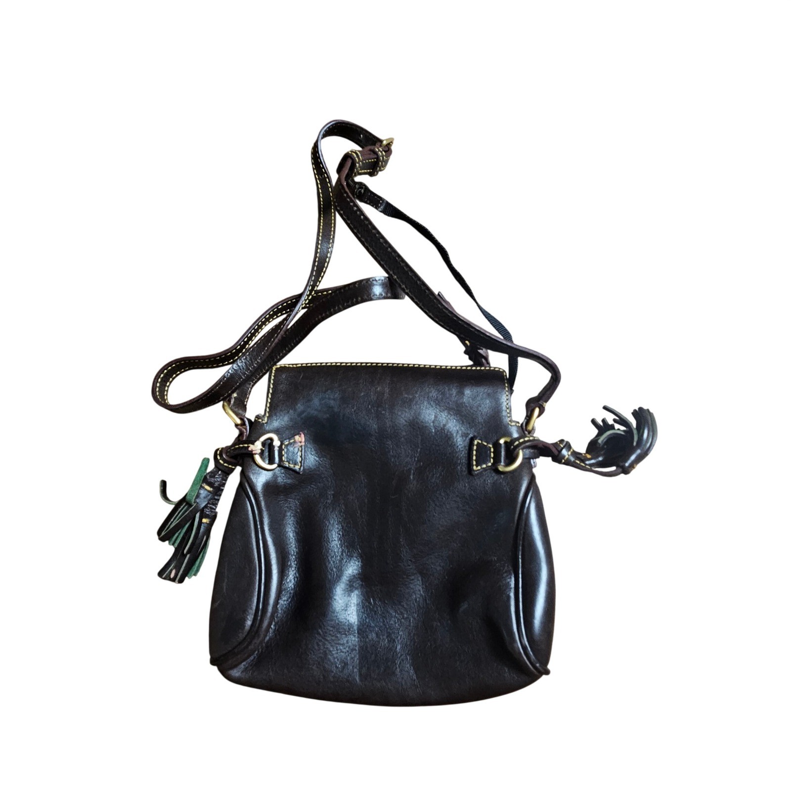Dooney & Bourke Florentine Leather Mini Zip Crossbody Tassels Duck Fob Retro