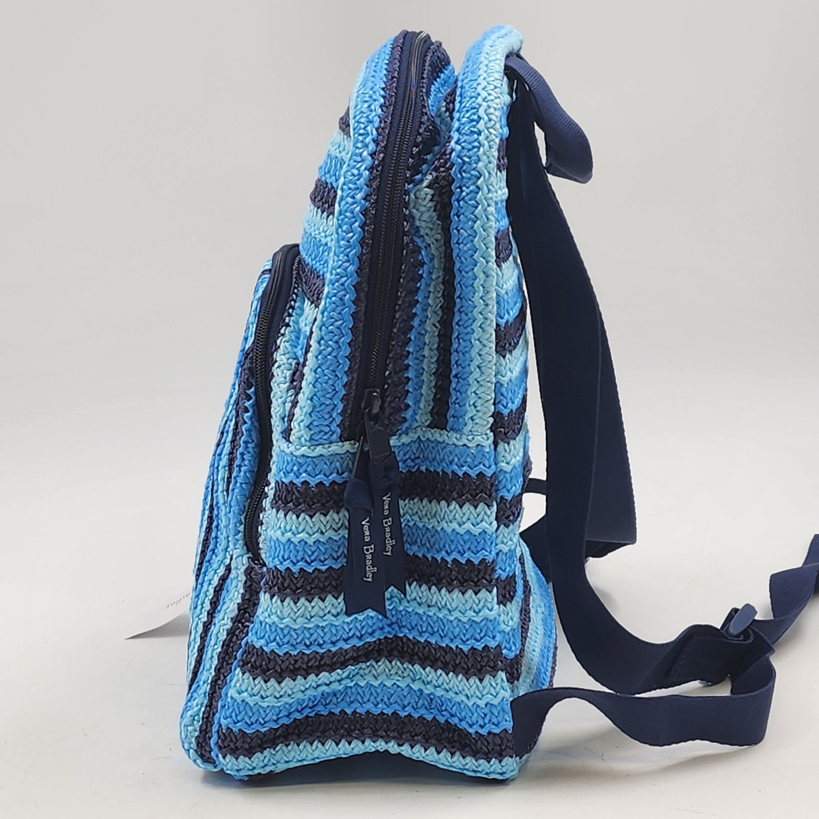 Vera Bradley Crochet Backpack Woven NWT Light Blue Navy Straps 12.75” x 10.5