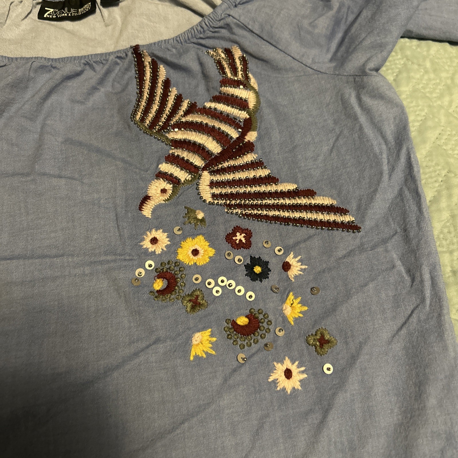 7TH AVENUE NEW YORK & COMPANY DESIGN STUDIO blue top with embroidery Size Small