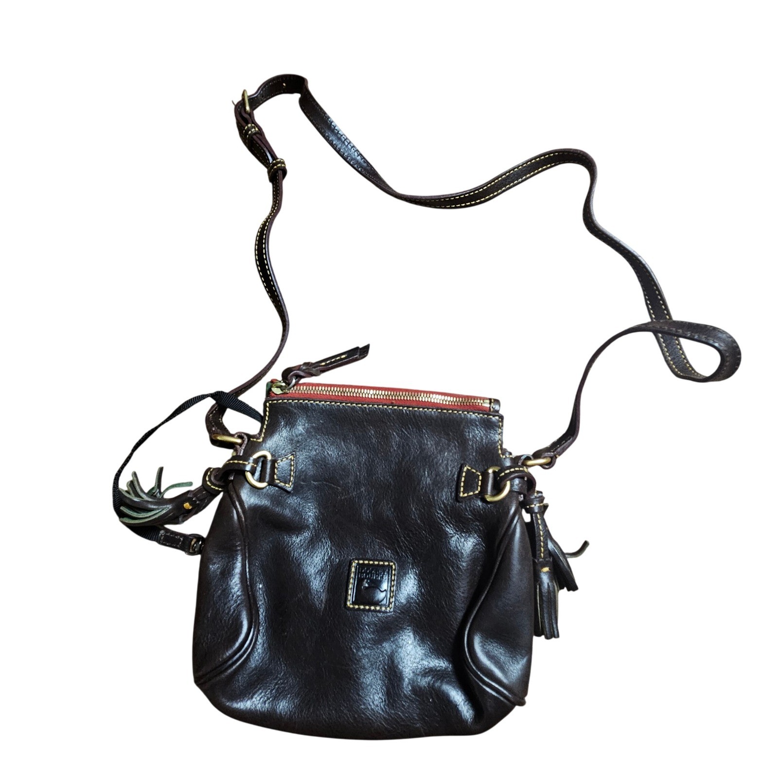 Dooney & Bourke Florentine Leather Mini Zip Crossbody Tassels Duck Fob Retro