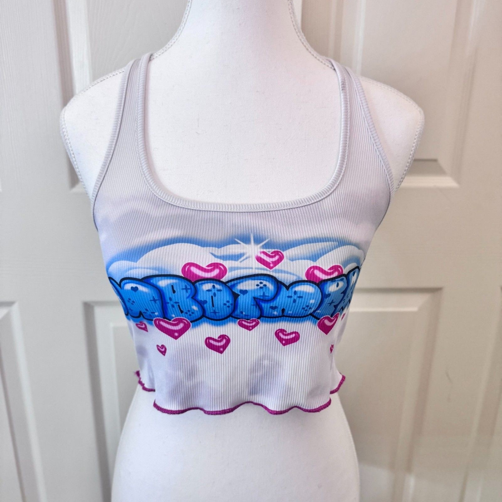 White Graphic Halter Tank Top | Large