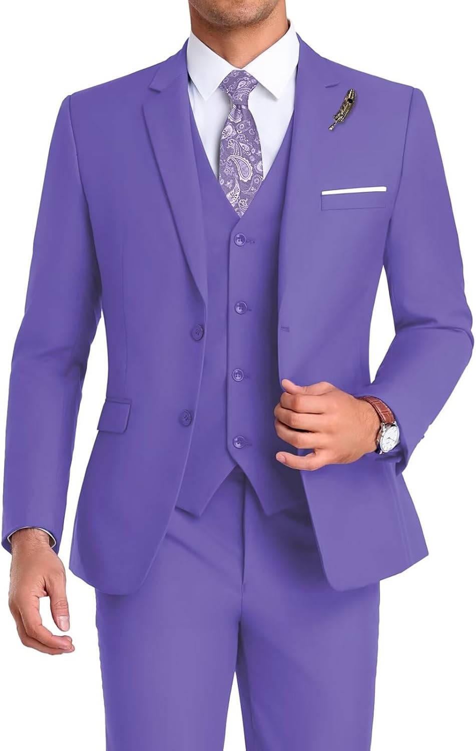 Men’s Slim Fit 3Piece Suit Tuxedo Set Wedding Prom Business Jacket Vest Pant Tie