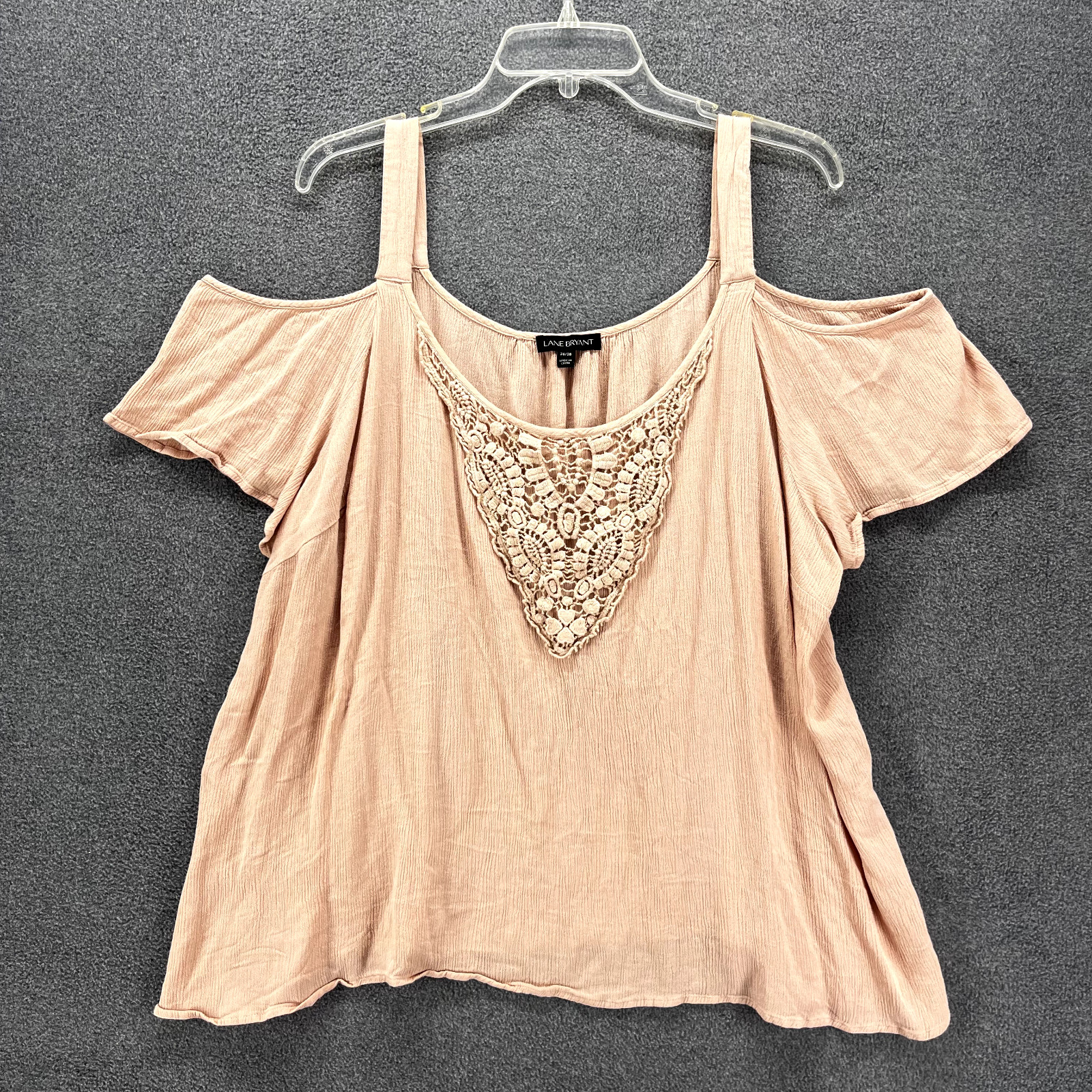 Lane Bryant Top womens 26 28 Pink Solid Off the Shoulder embroidered Blouse