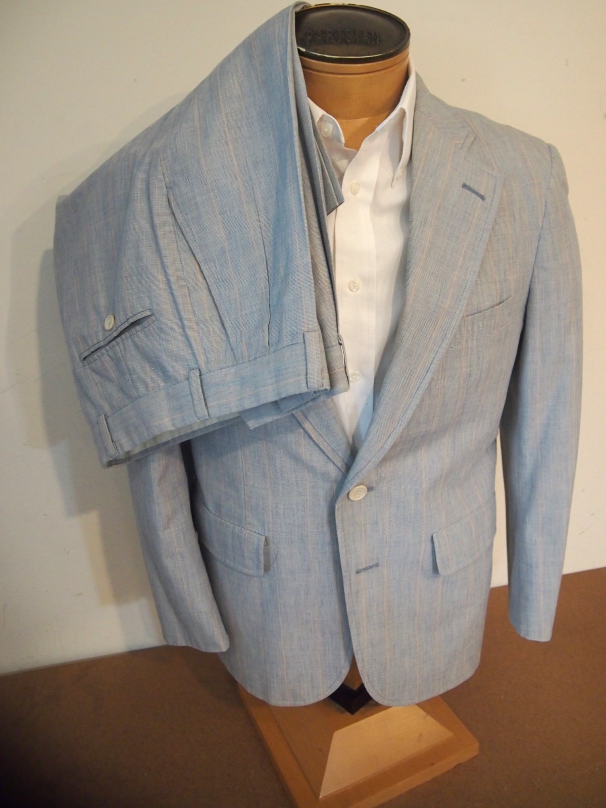 Vintage Haspel 2 Piece Cotton Blue Suit 38 short 30W x 28 Inseam Made in USA