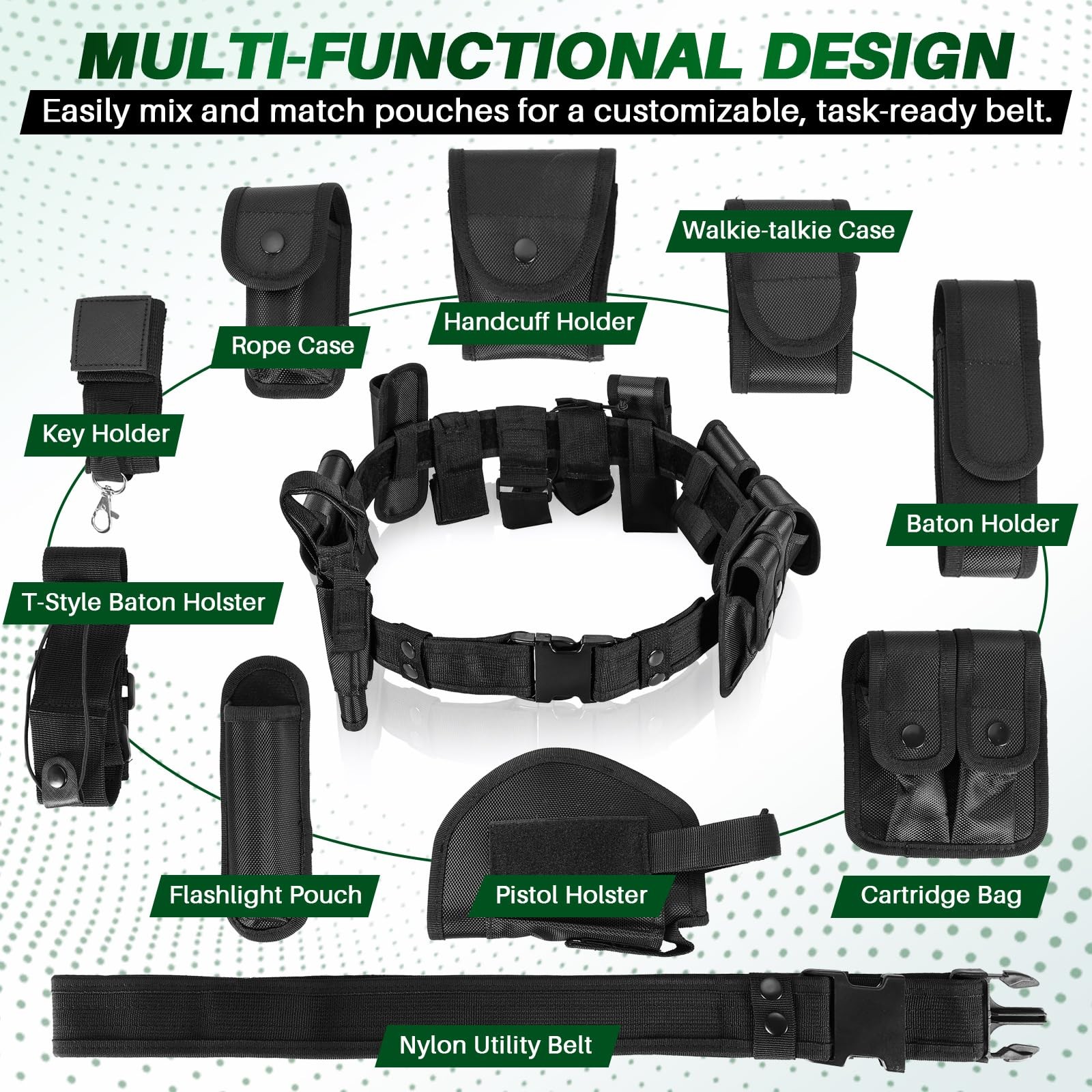 10 in 1 Police Utility Belt, Tactical Guard Duty Belt, Law Enforcement Modula…