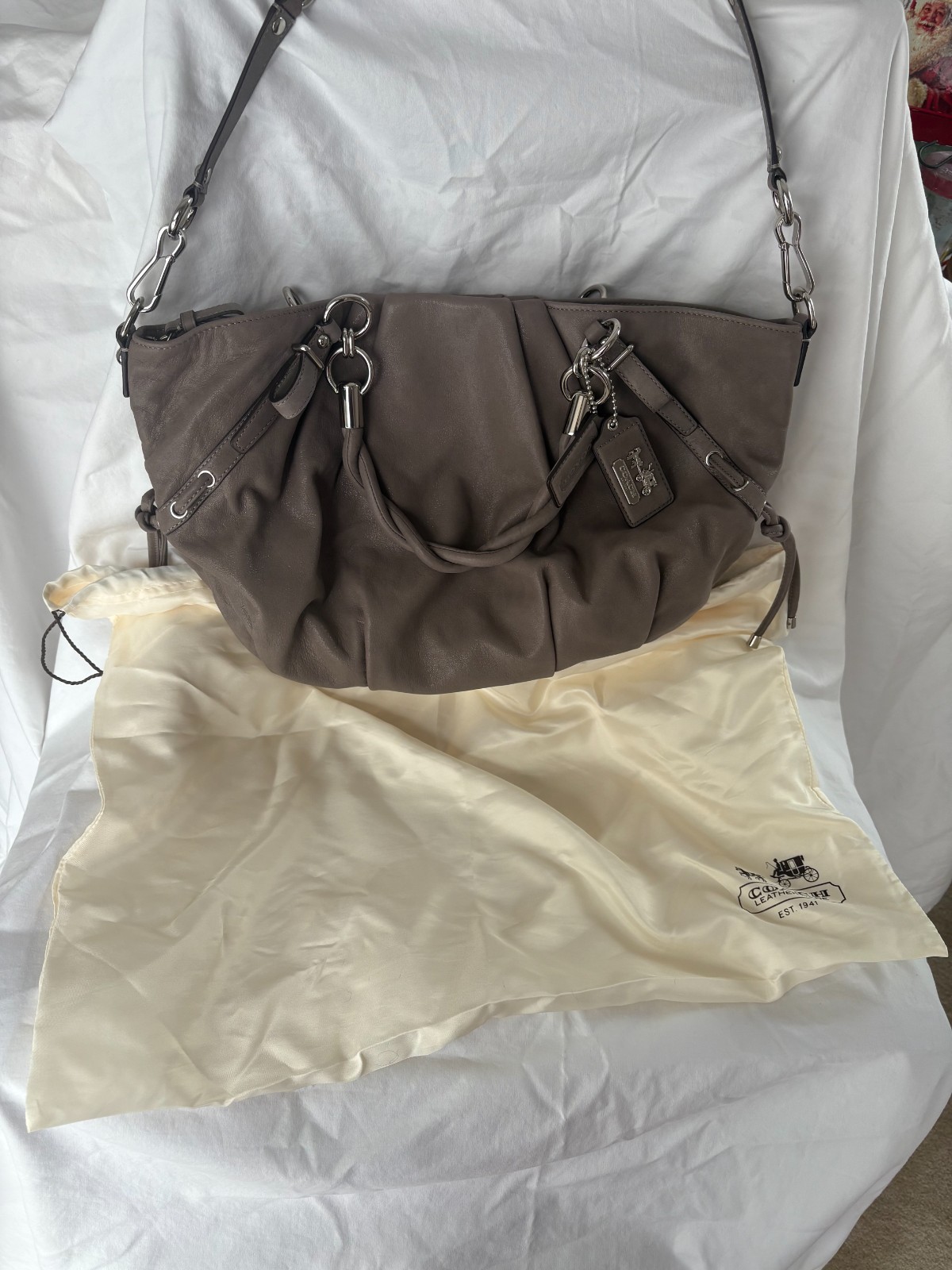 COACH Madison Sophia Satchel Purse – Gray/Taupe Leather