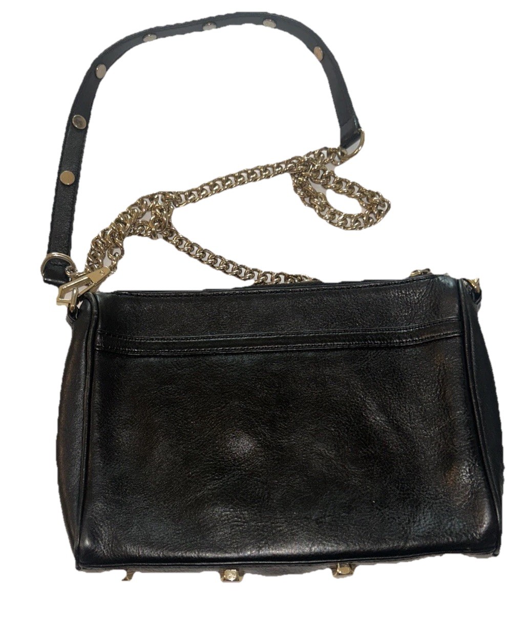 Rebecca Minkoff Mini MAC Black Leather Gold Chain Crossbody Shoulder Bag EUC