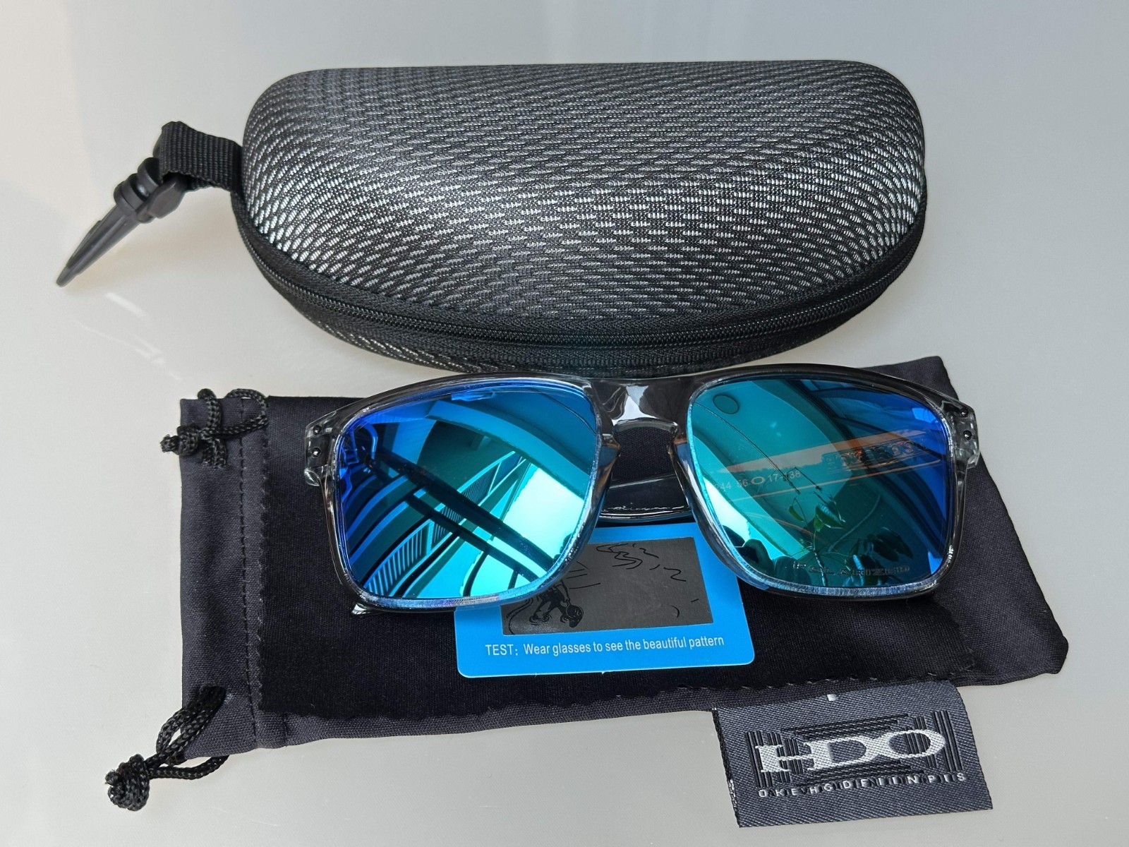 New Sunglasses Polarized Holbrook Clear Gray/Sapphire Blue Iridium USPS