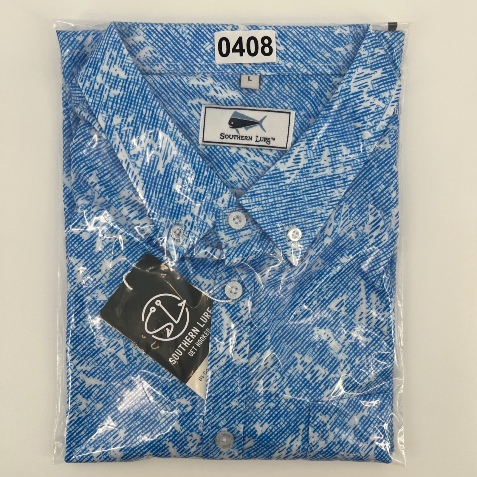 NEW Southern Lure SS Convo Visual Shade Blue White Pattern Shirt Mens Large