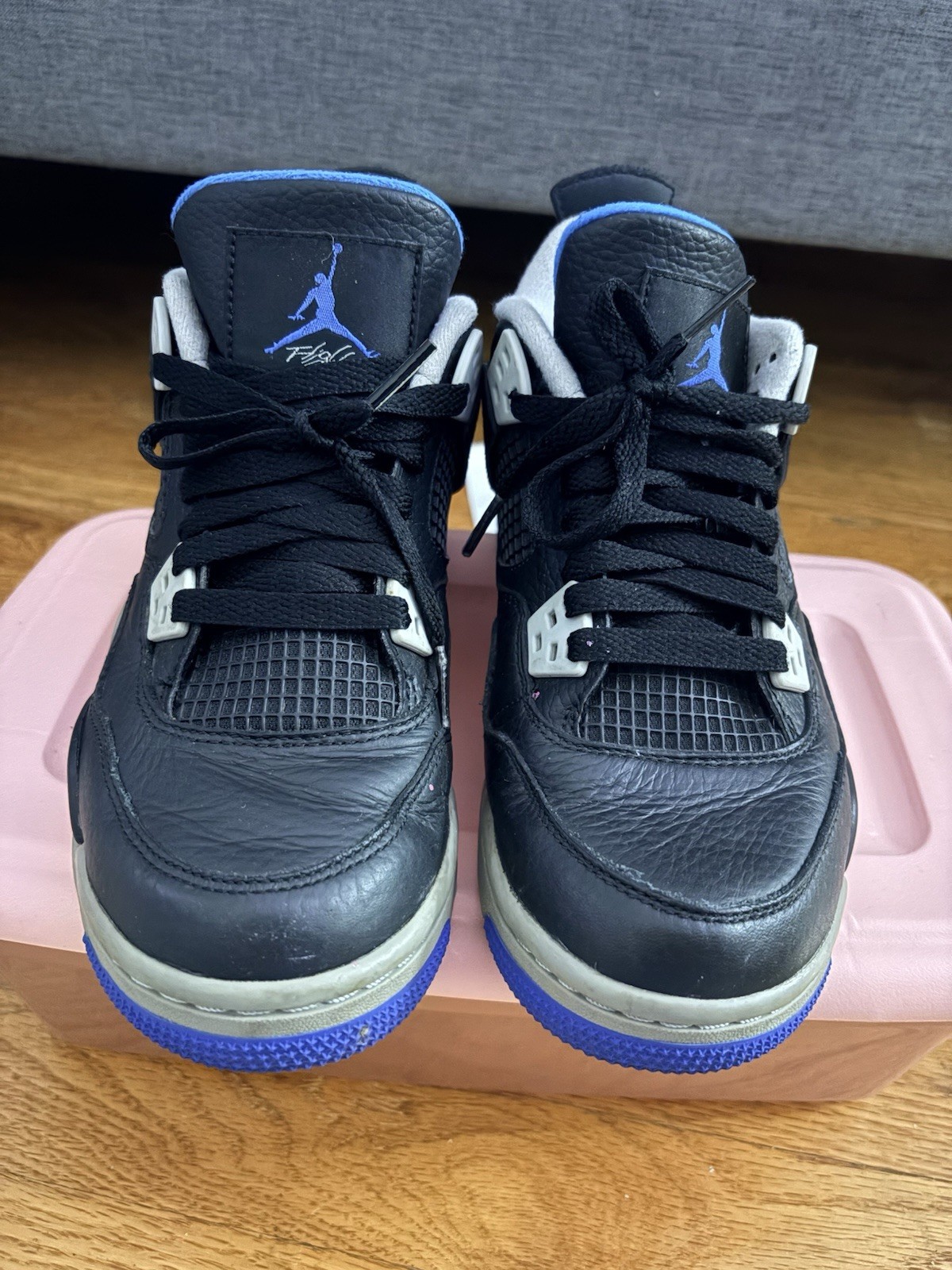 Jordan Air Jordan 4 Mid Top Leather Basketball Sneakers Black Blue Gray