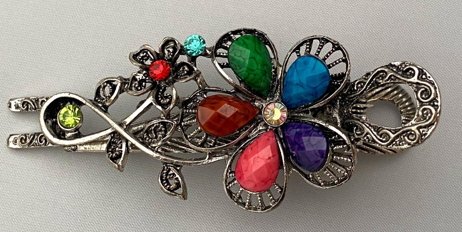 SILVERTONE METAL HAIR CLAMP CRYSTALS OPAQUE STONES SELECT COLOR FREE SHIPPING
