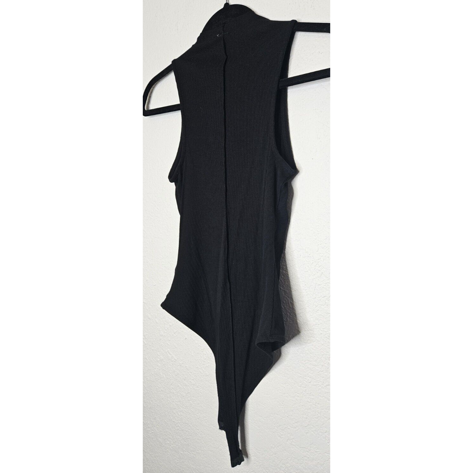 BP Womens Front Seam Bodysuit Small Black Ribbed Knit Sleeveless Funnel Neck Top