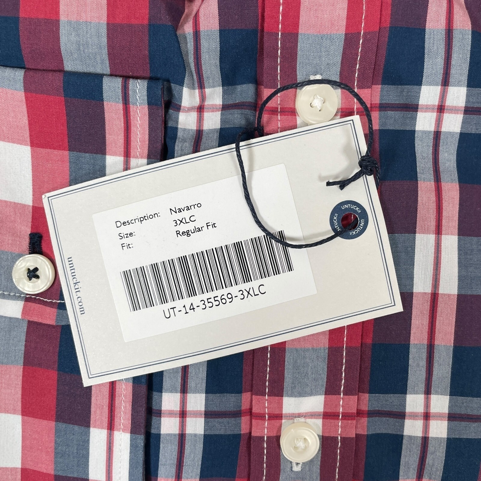 UNTUCKit Navarro Button Up Shirt Mens 3XLC Reg Red Blue Plaid Cotton Blend NEW