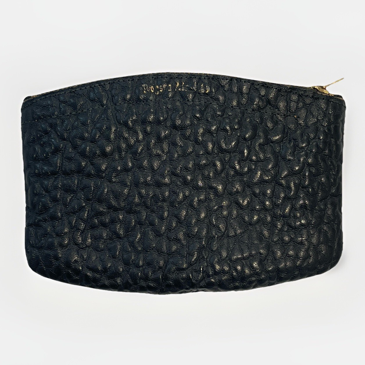 Black Sheepskin Pebbled Leather Coinpurse Gold Accent
