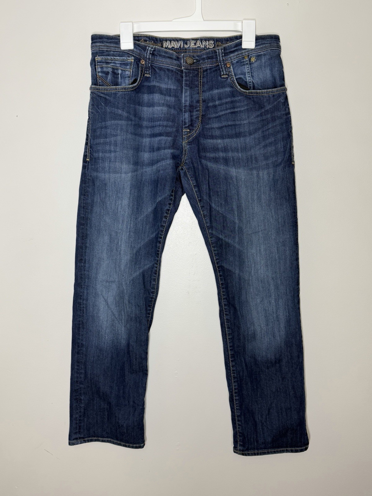 Mavi Zach Jeans Mens 34X30 Straight Leg Mid Rise Blue Denim Whiskered