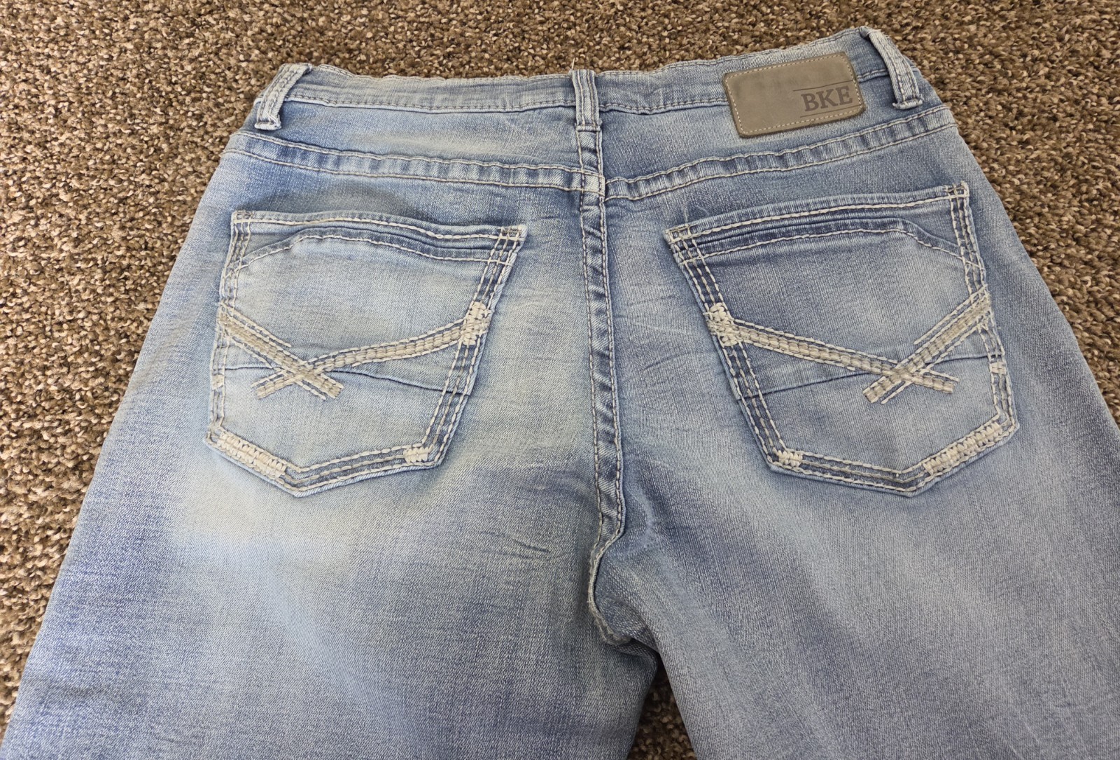 BKE Mens 31R Tyler Straight Leg Jeans 31×31 Lightwash Stretch Blue Denim