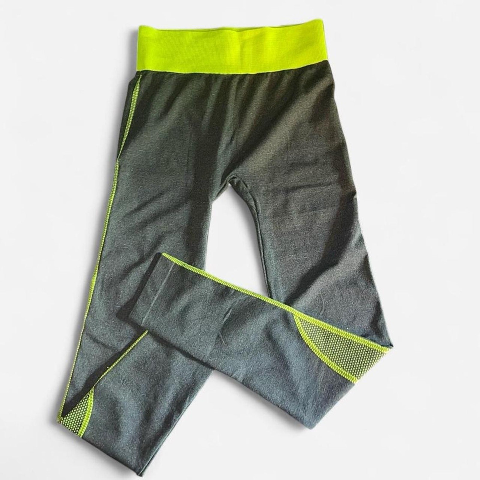 Blue Star Neon Yellow Lime Charcoal Leggings Sports Bra Set – Size L/XL