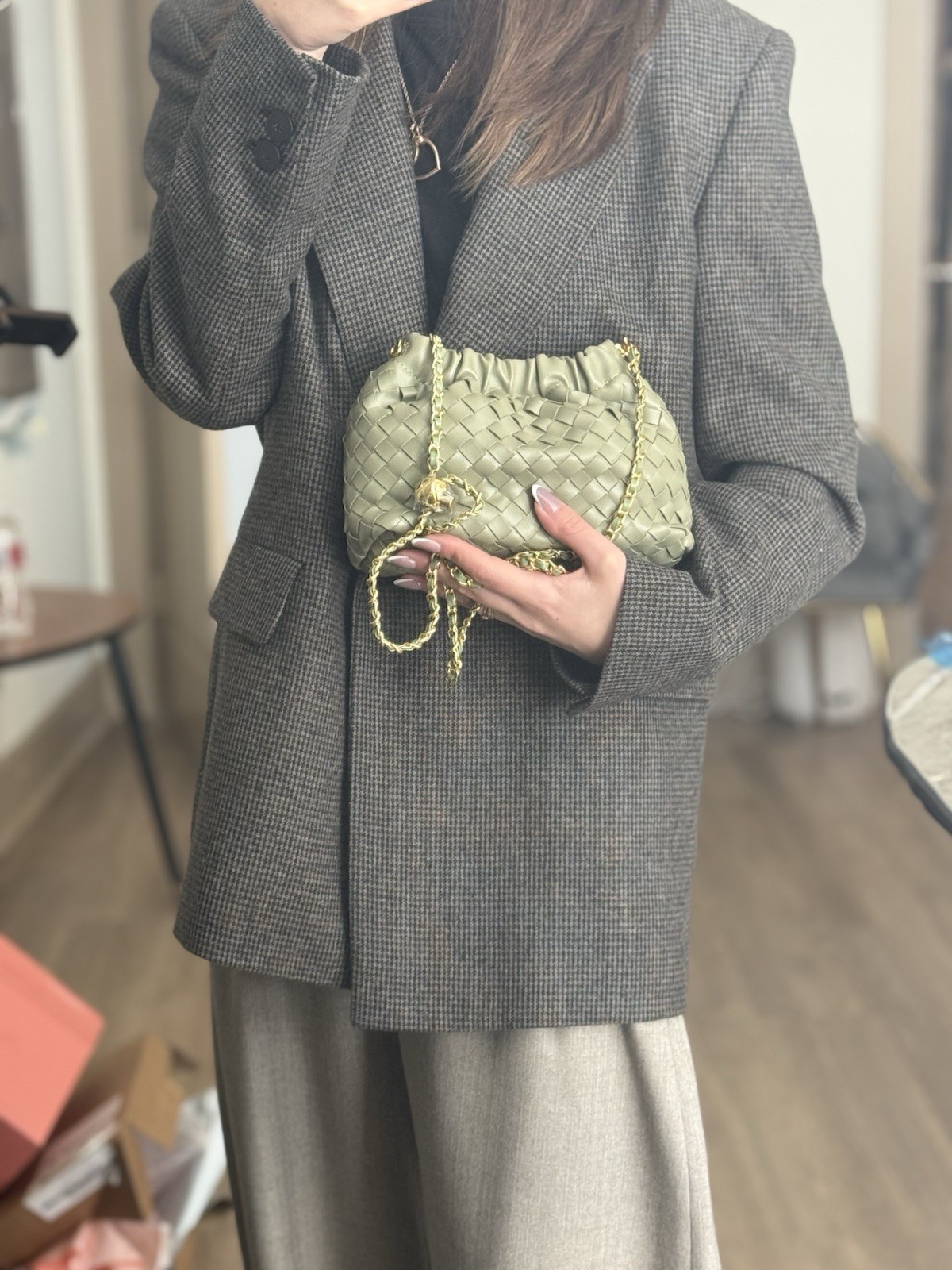 Woven Eco-Leather Mini Bag Charming Woven Mini Bag Olive Green