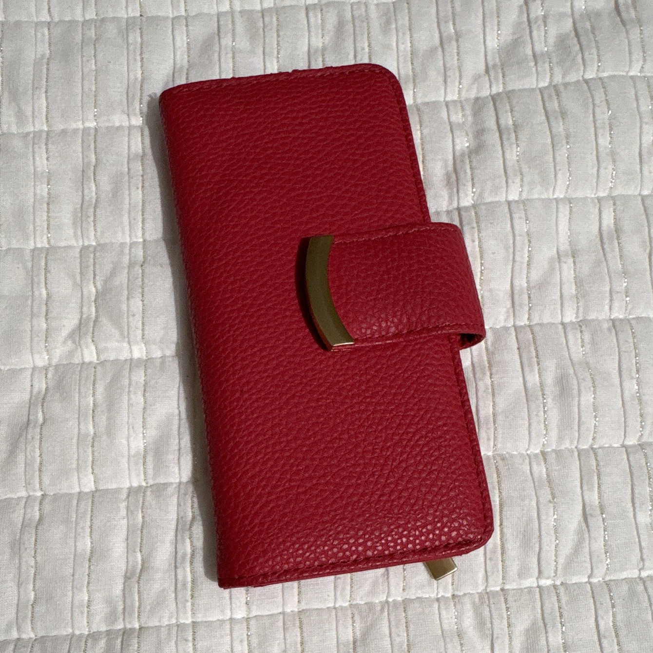 Red Checkbook Wallet Clutch for Women with Zipper Pocket, Card Slots & ID Window