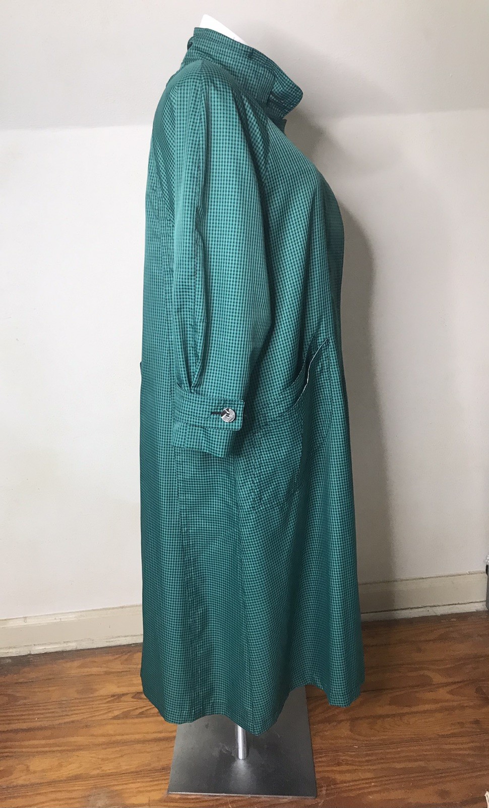 London Fog Green Black Plaid Trench Rain Coat Size 12 Reg