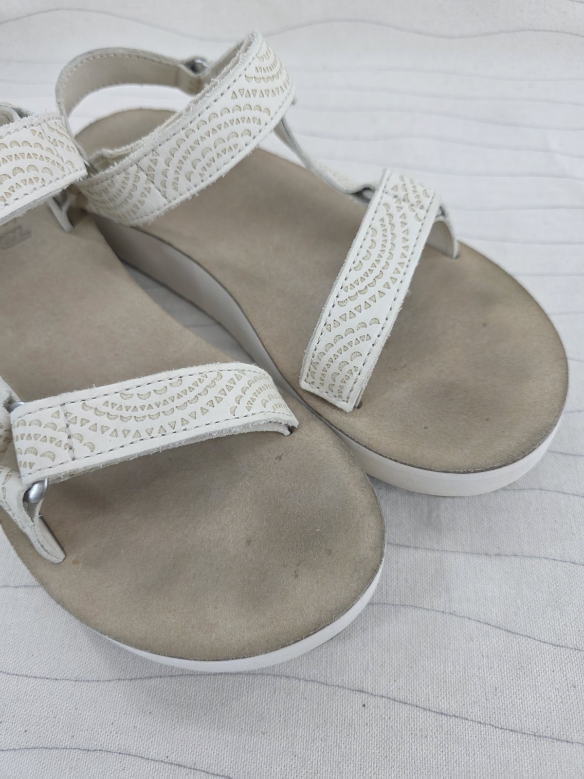 Teva Womens Midform Universal Geometric Beige Leathe4 Sandals 1090873 Size 7