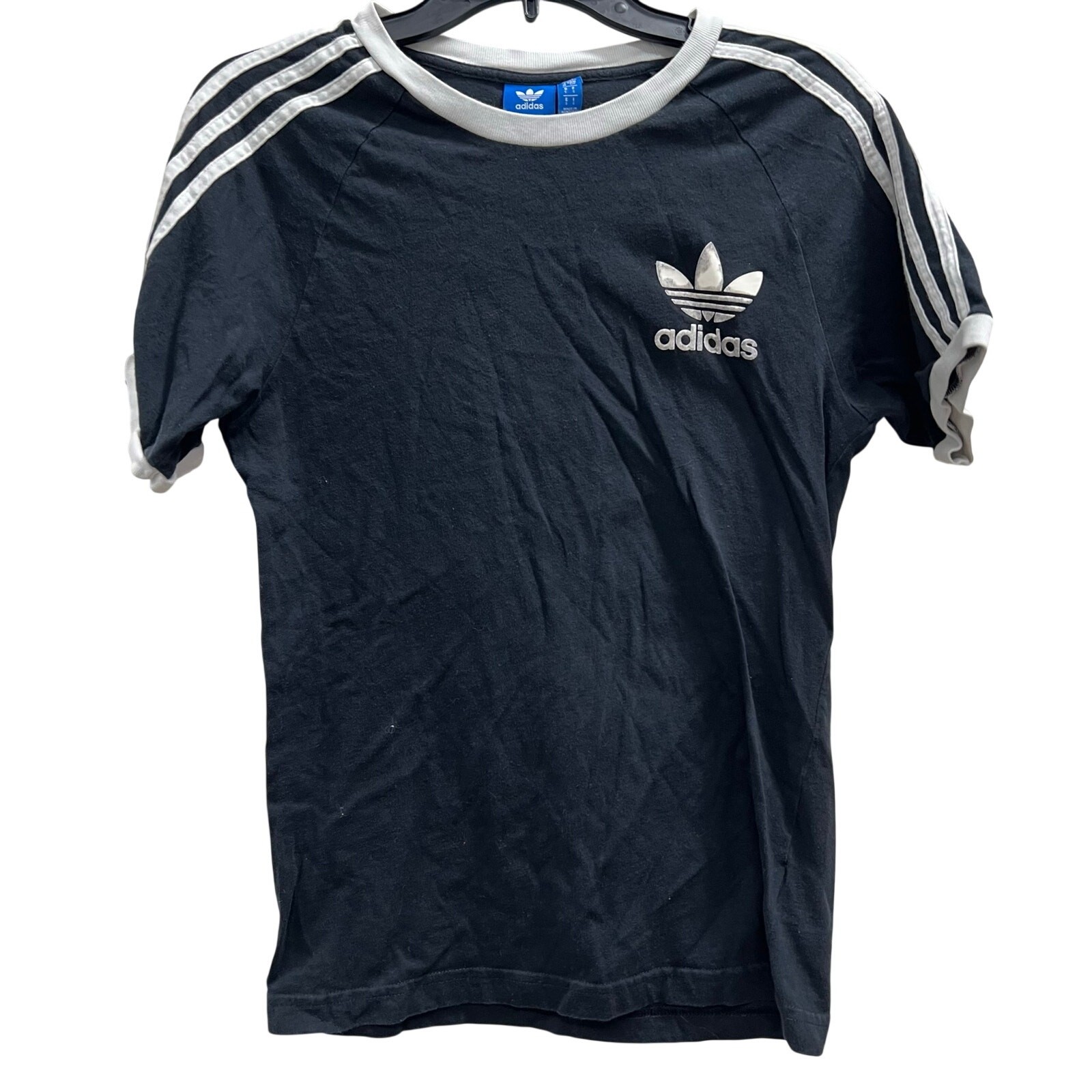 Adidas Vintage triple triple ringer black tee sz S