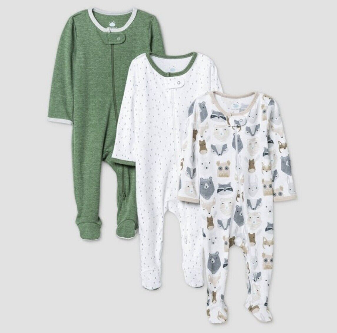 3 Cloud Island Soft & Sweet Dreams Baby 6-9m Zip-up Footie Pajamas (Animals)