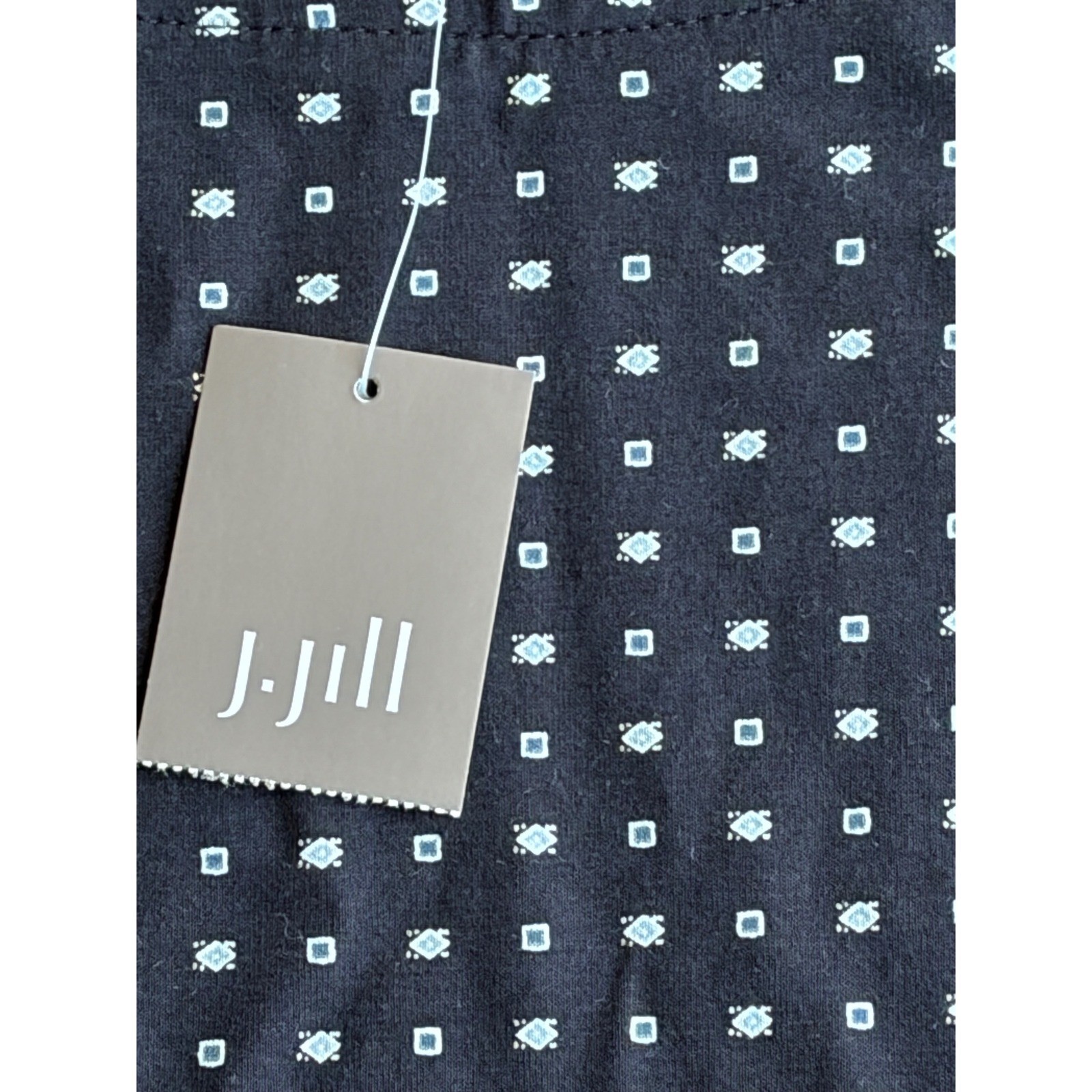 J. Jill Wearever Diamond Dot Top Womens Large Black White 3/4 Sleeve Boat Neck