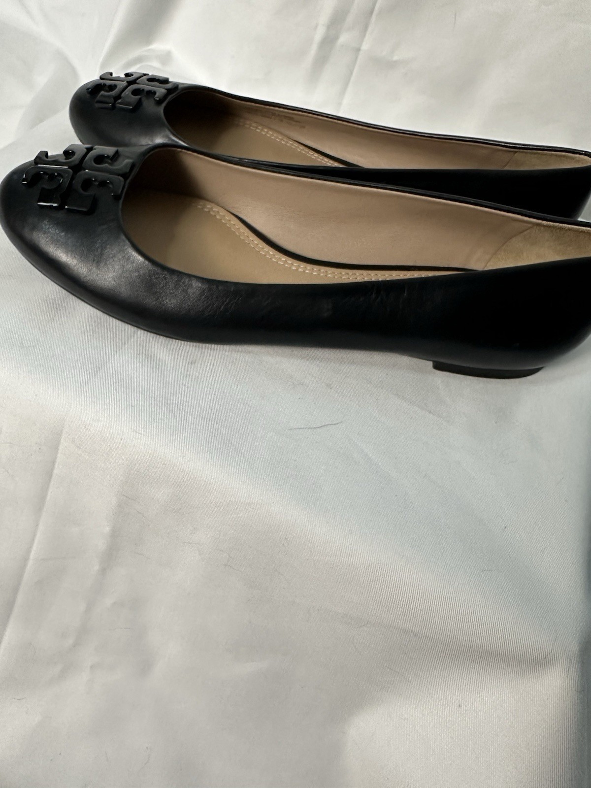 Tory Burch Women’s Black Leather Ballet Flats Slip-On Comfort Logo US 7.5