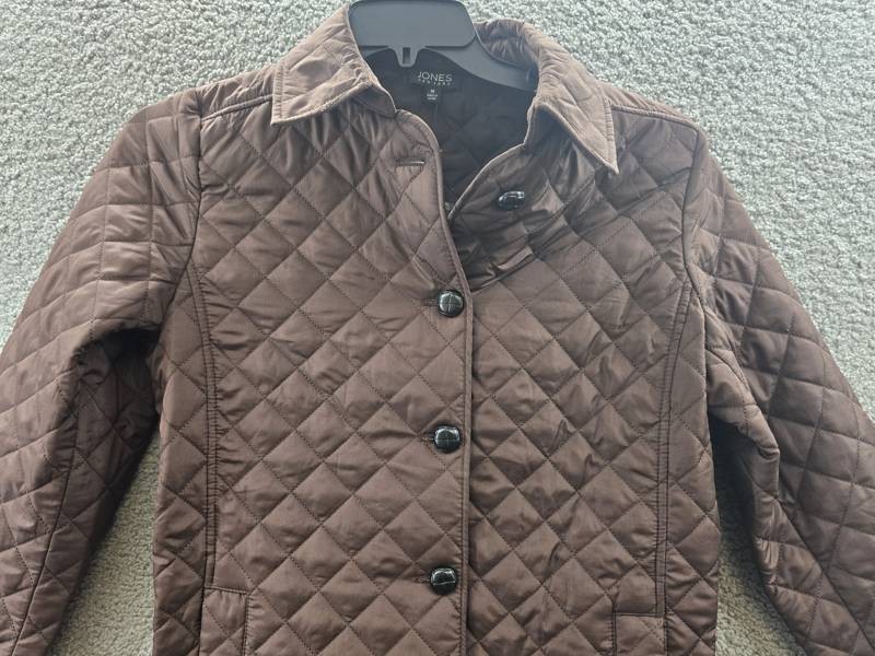 Jones New York Diamond-Quilted Button-Up Jacket Women’s M Cola Collared L/S