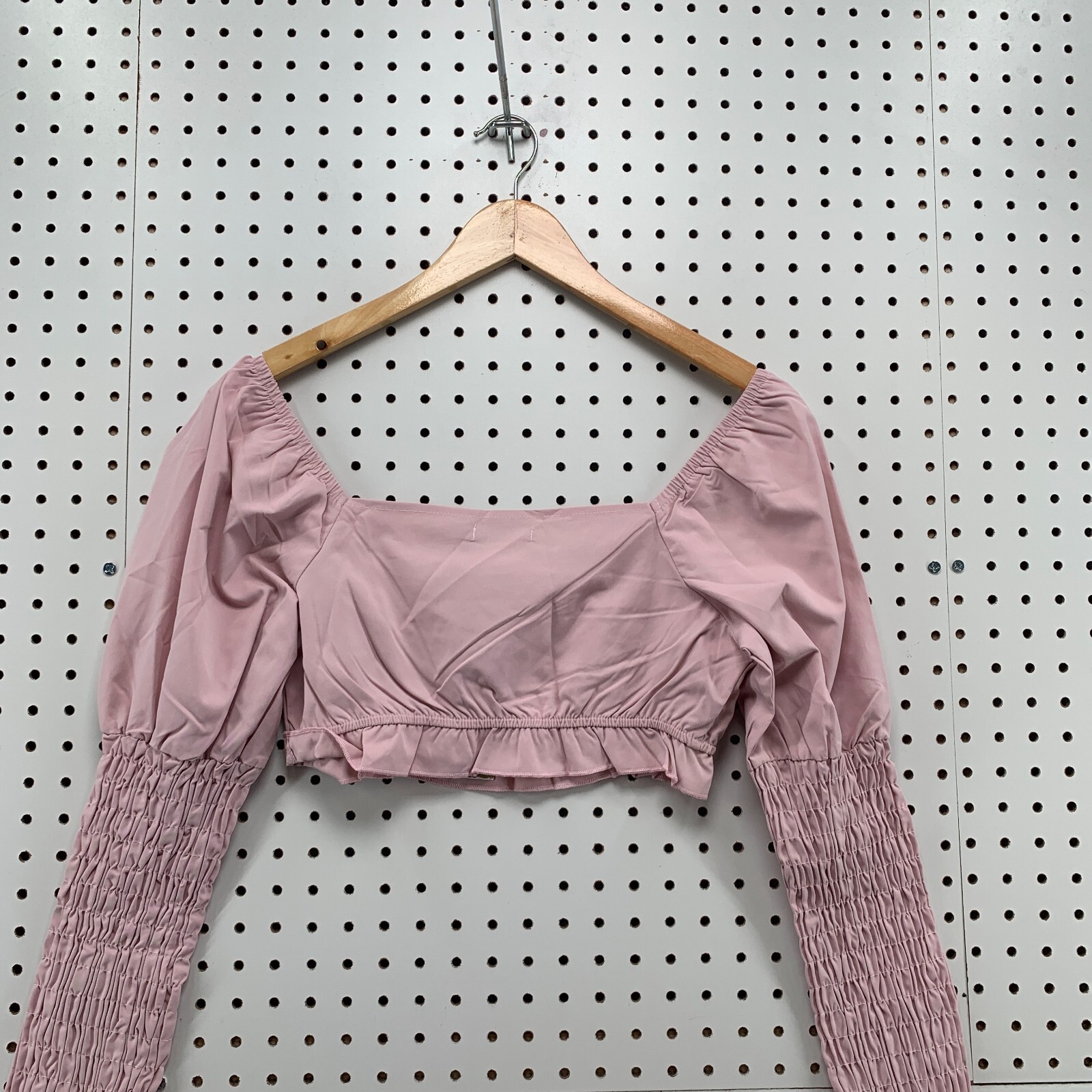 Boohoo Womens Crop Top Pink Off The Shoulder Scrunch Sleeve Ladies Size 4