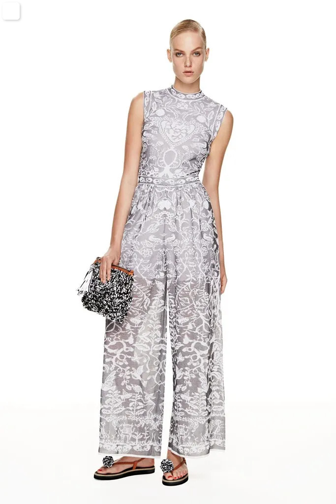 Missoni Jumpuit Grey Wide Leg 2015 Summer RTW Skull Knit Sleeveless Size 10