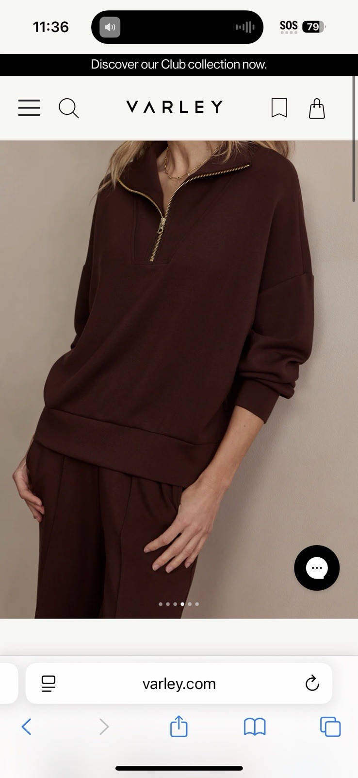 Varley Hawley Half Zip Sweat $150 MSRP Women’s Size Medium Chocolate Walnut