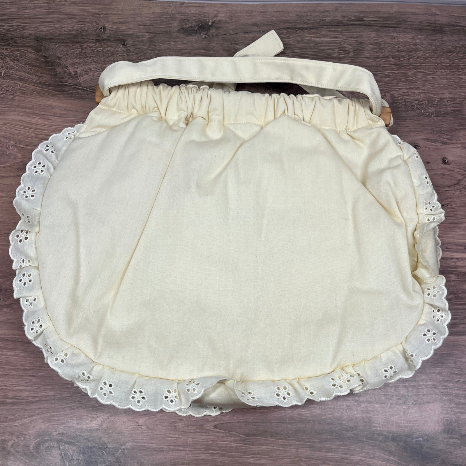 Hand Painted Floral Butterfly Handbag Cream Eyelet Lace Wood Handle Cottagecore