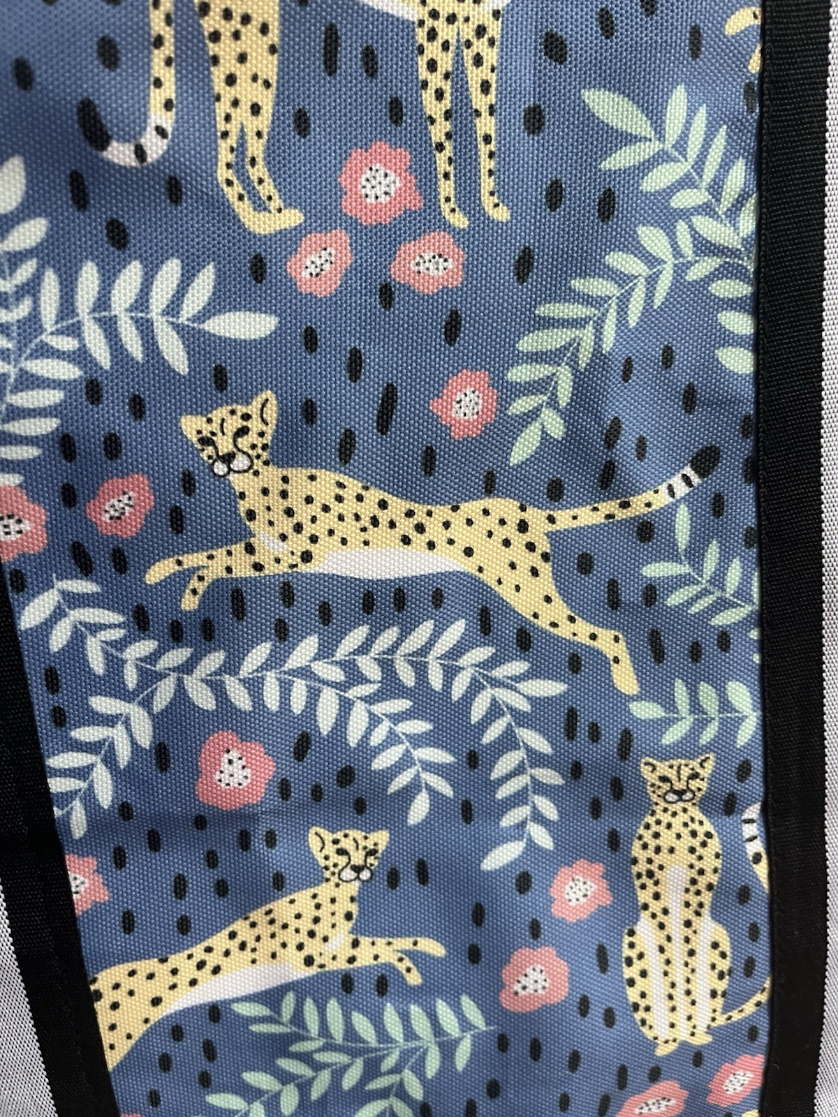 Marley Lilly Large Zip-Top Tote Blue Cheetah Print Green, Detachable Strap