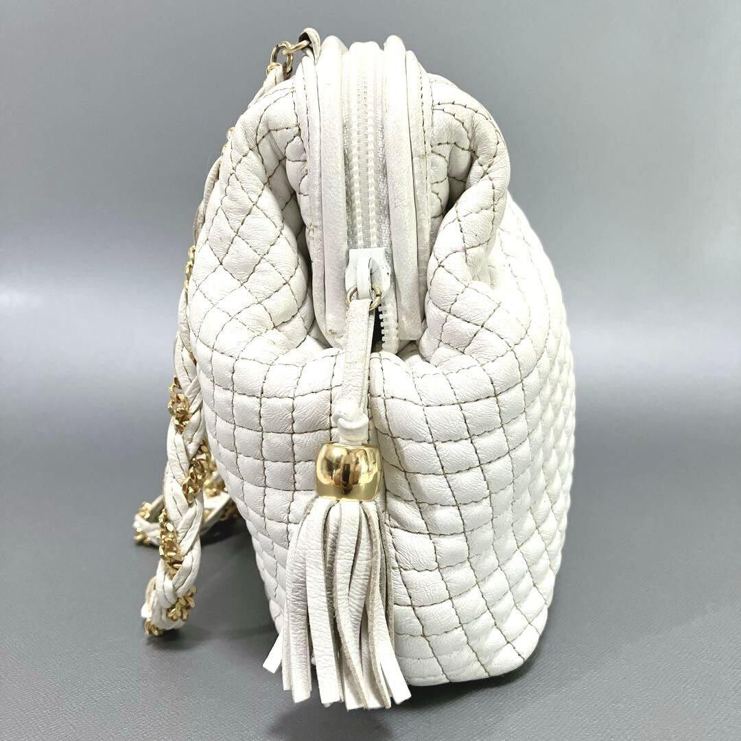 BALLY White Quilted Leather Gold Hardware Crossbody Shoulder Bag Italy