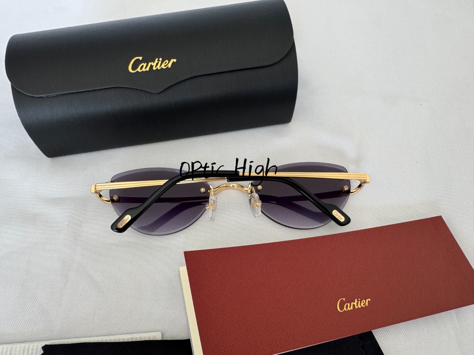 Cartier CT0487S Big C Frameless BLACK Lens Gold Frame