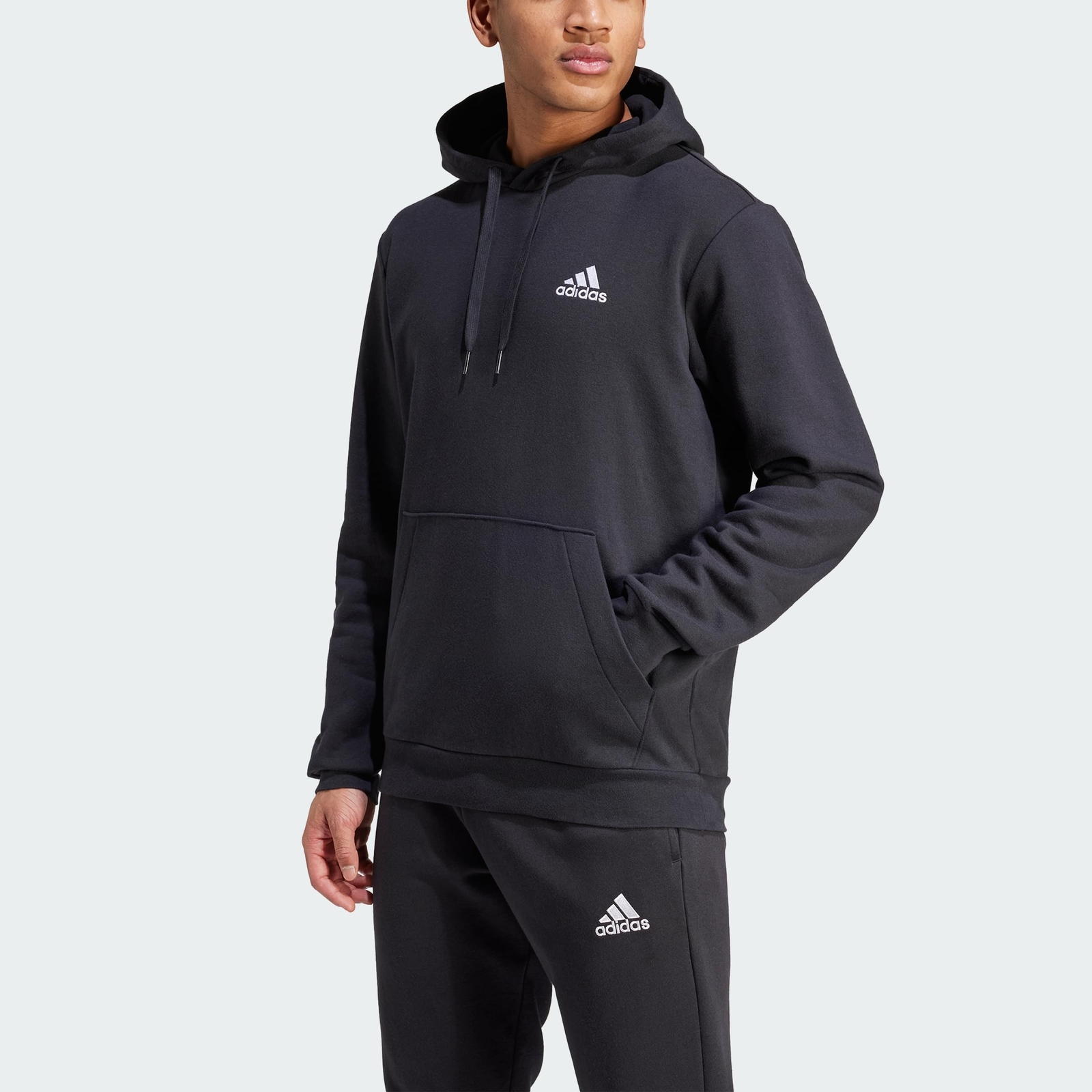 adidas Men’s Essentials Fleece Hoodie, Black/White, X-Large