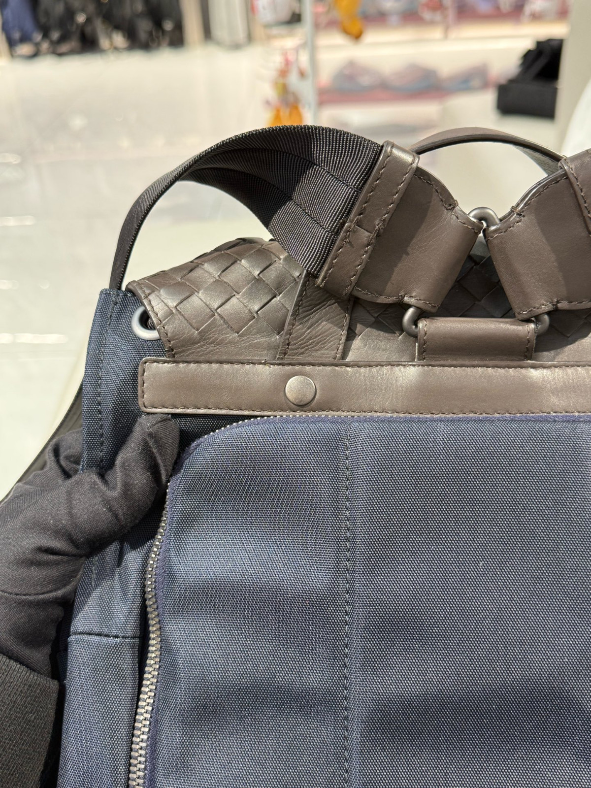 Authentic Bottega Veneta Intrecciato Leather and Nylon Backpack Intrecciato
