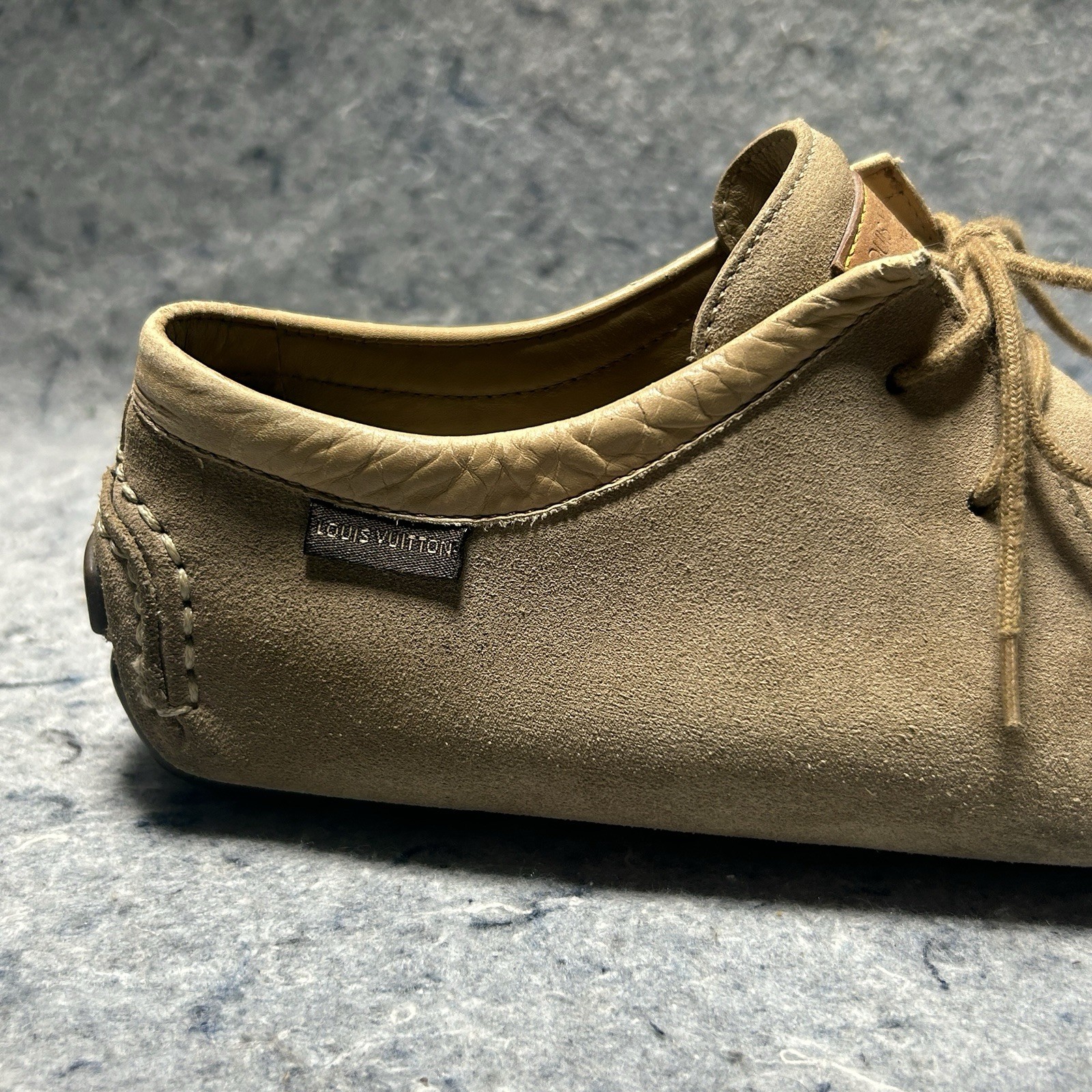 Louis Vuitton Suede TD0053 Shoes Tan Beige Size 38 Made in Italy LV